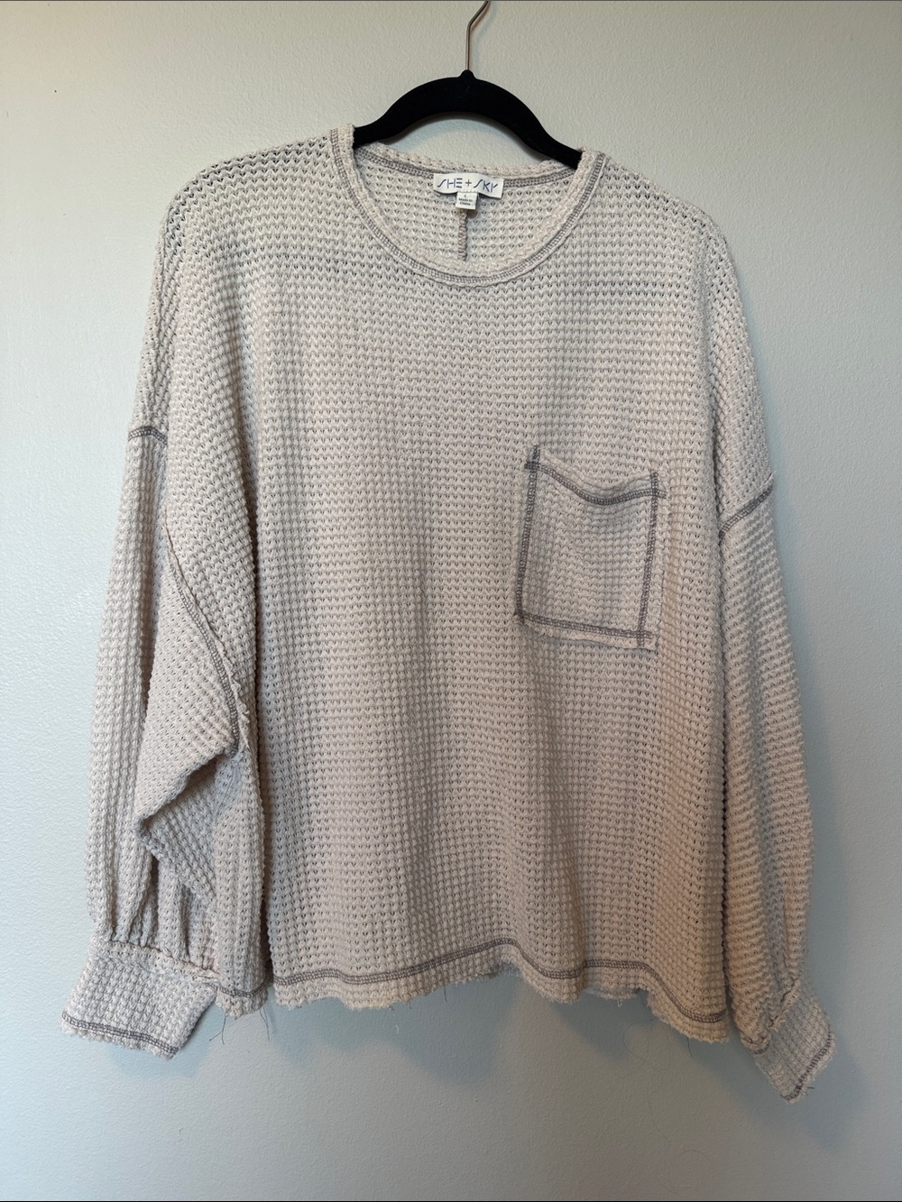 She + Sky Cream Waffle Knit Crewneck Long Sleeve Top